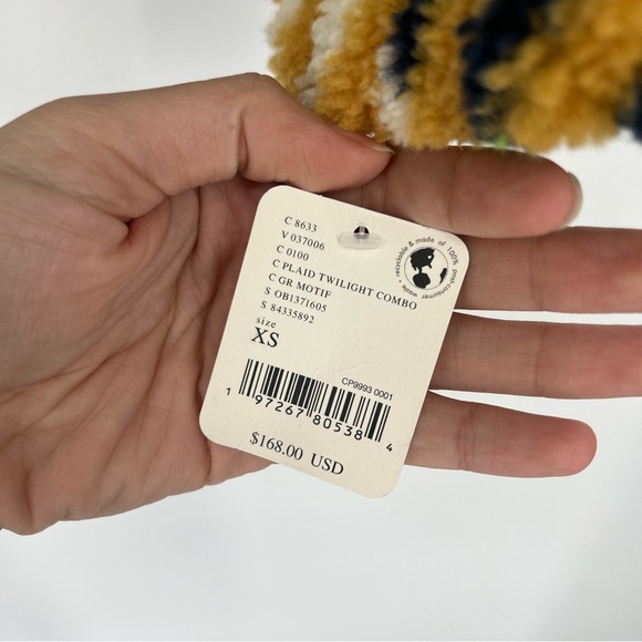 Free People Hit The Slopes Plaid Navy Double Lined Cropped Sherpa Coat XS NWT - Picture 3 of 9